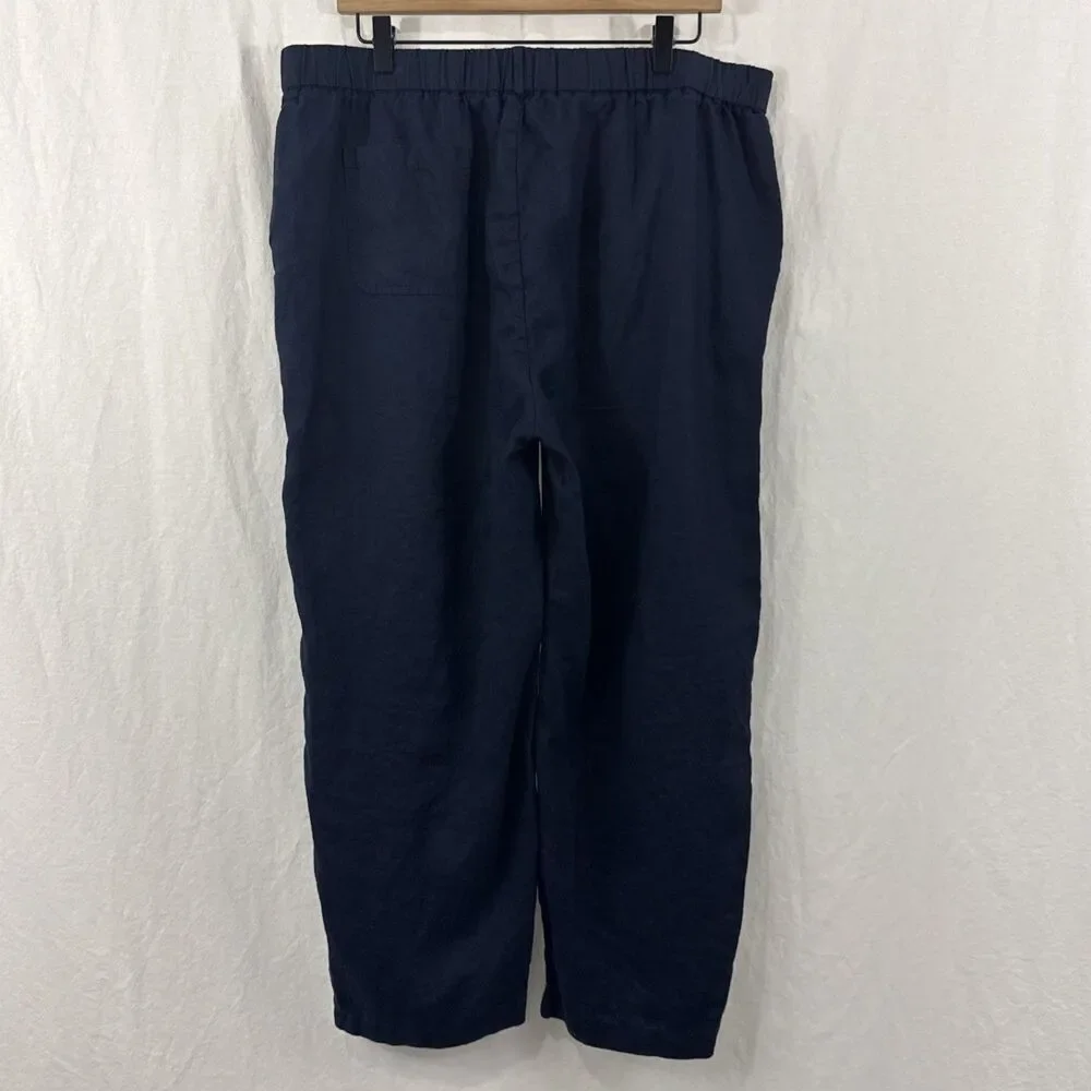 Quince 100% European Linen Deep Navy Ankle Wide Leg Pants Women’s Sz XL
